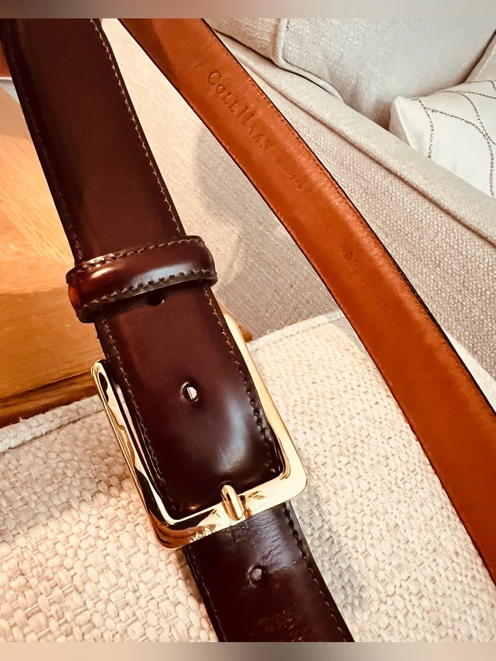 Cole Haan Men's Dark Brown Leather Dress Belt with Gold Buckle Size 36/90.